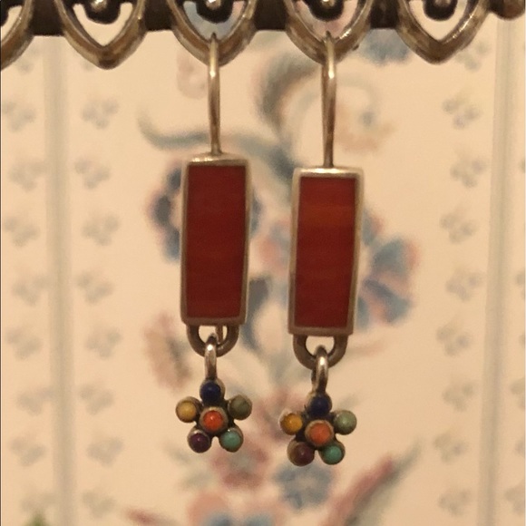 Vintage Silpada Sterling Silver Multi-Color Natural Stone Flower Earrings W1259 - Picture 11 of 16